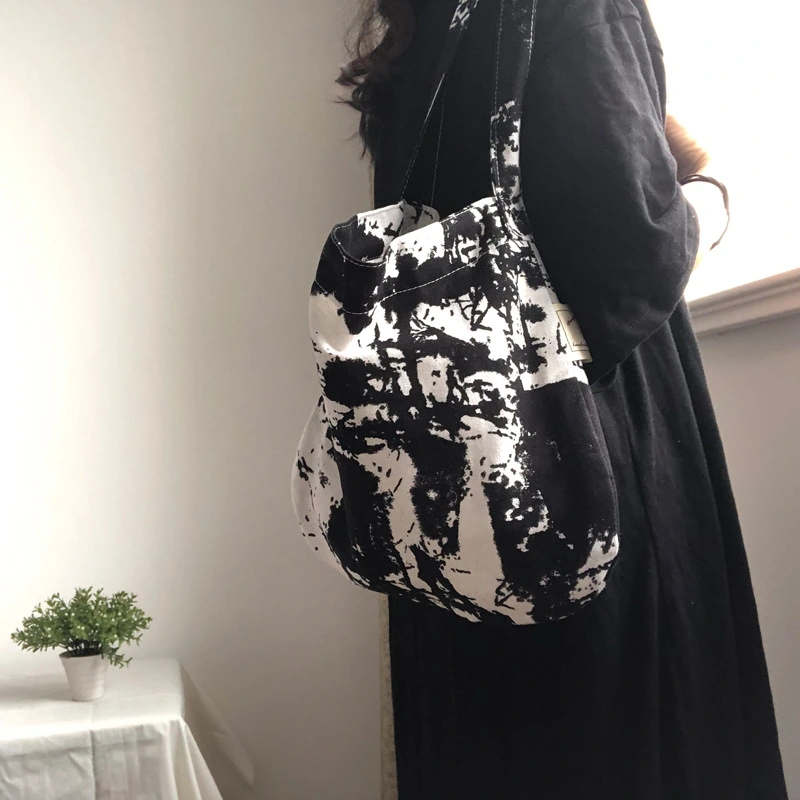 Retro Splash Ink Artistic Tie-dye Fabric Cotton Linen Bag