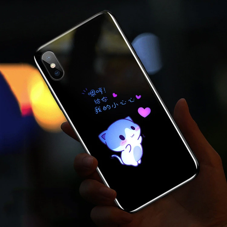 Suitable For Compatible WithApple Mobile Phone Case Caller Luminous Glass Cartoon Cute