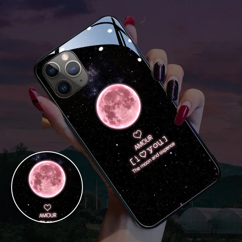 Suitable For Compatible WithApple Mobile Phone Case Caller Luminous Glass Cartoon Cute