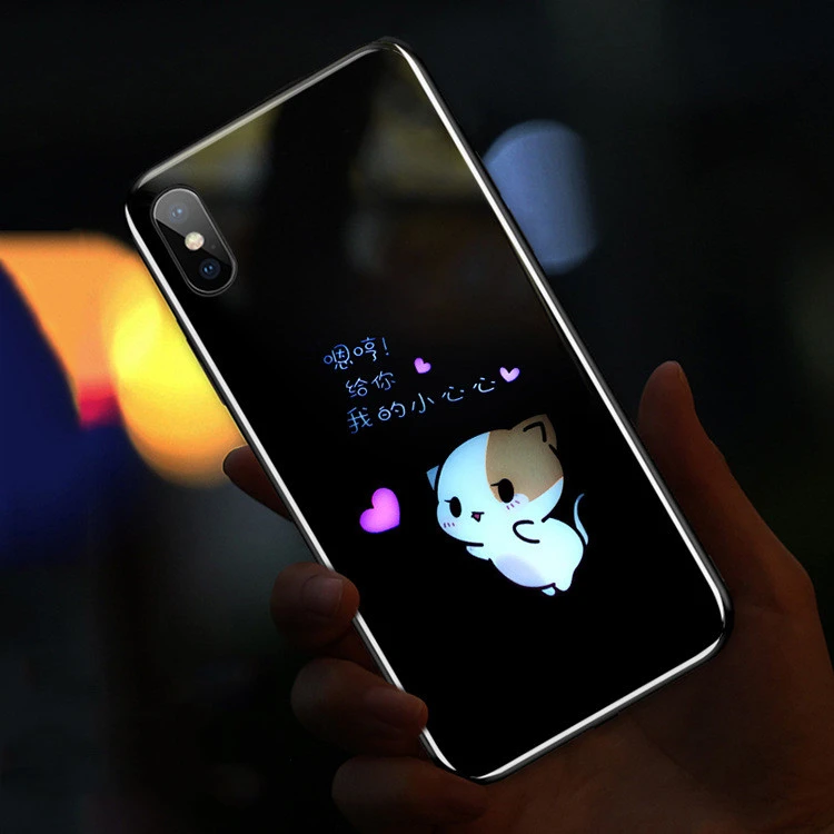 Suitable For Compatible WithApple Mobile Phone Case Caller Luminous Glass Cartoon Cute