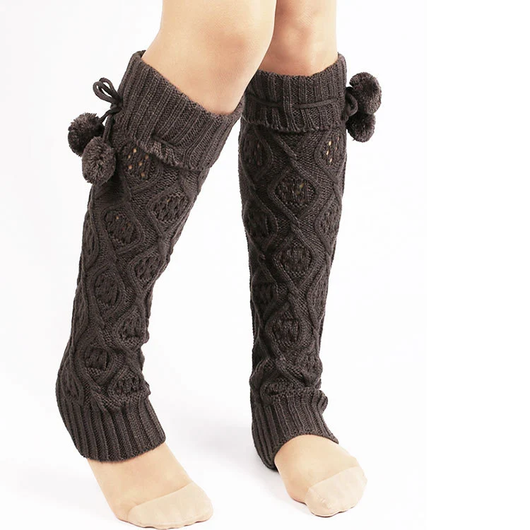 Long Hair Ball Knee Pads Thick Warm Knitted Foot Cover