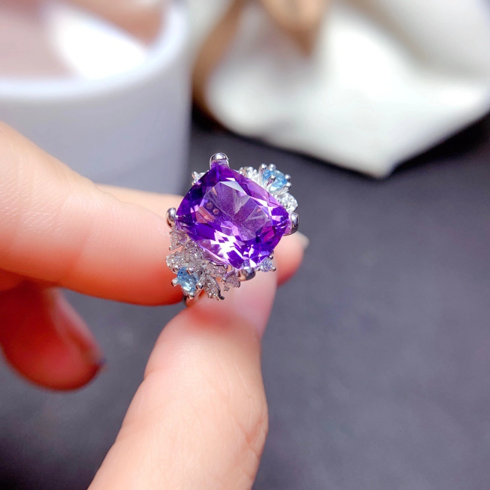 Fine Natural Amethyst Ring Women Fashion S925 Sterling Silver