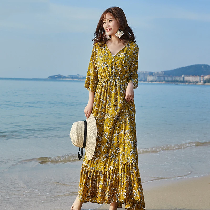 Chiffon Dress Beach Big Floral Skirt
