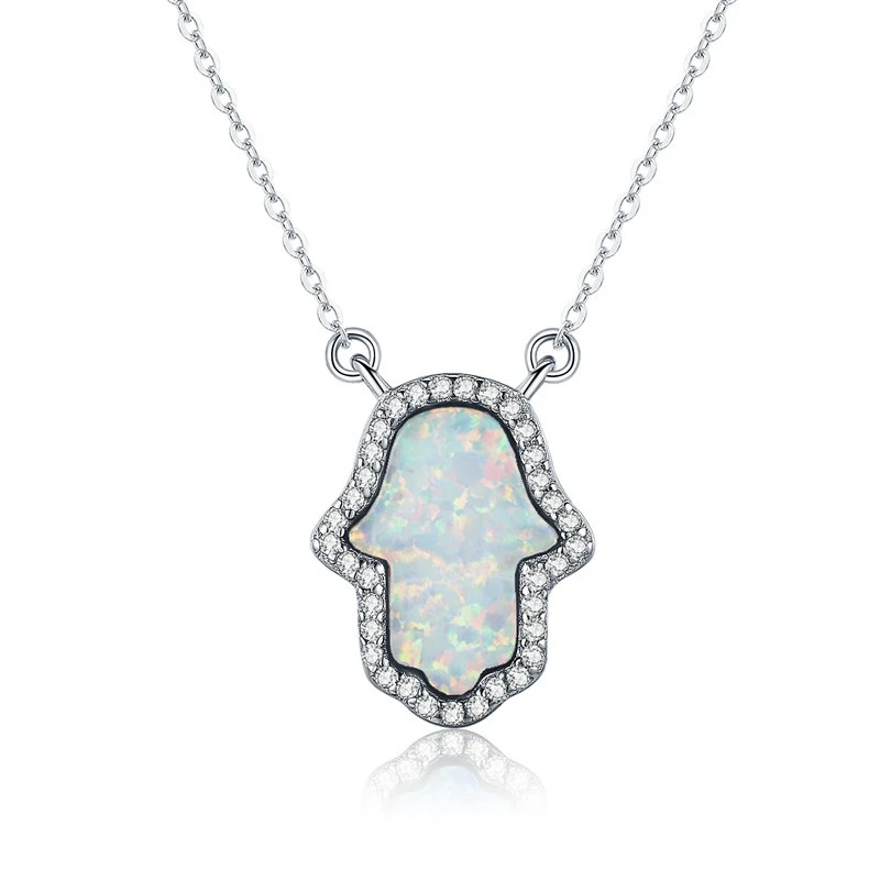 Opal Necklace In Sterling Silver Palm Shape