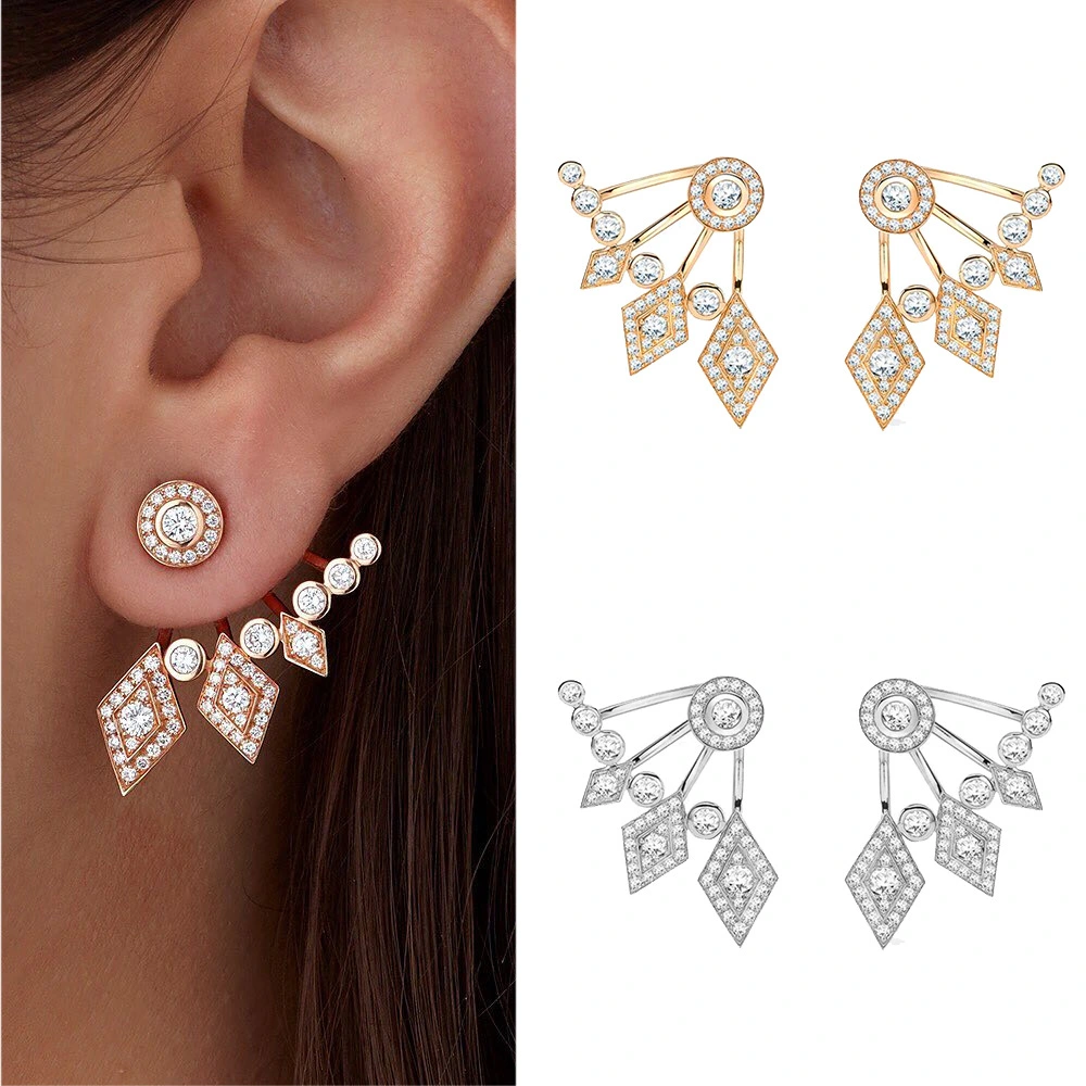 European And American Diamond And Zircon Dual-purpose Ear Studs Double Layer