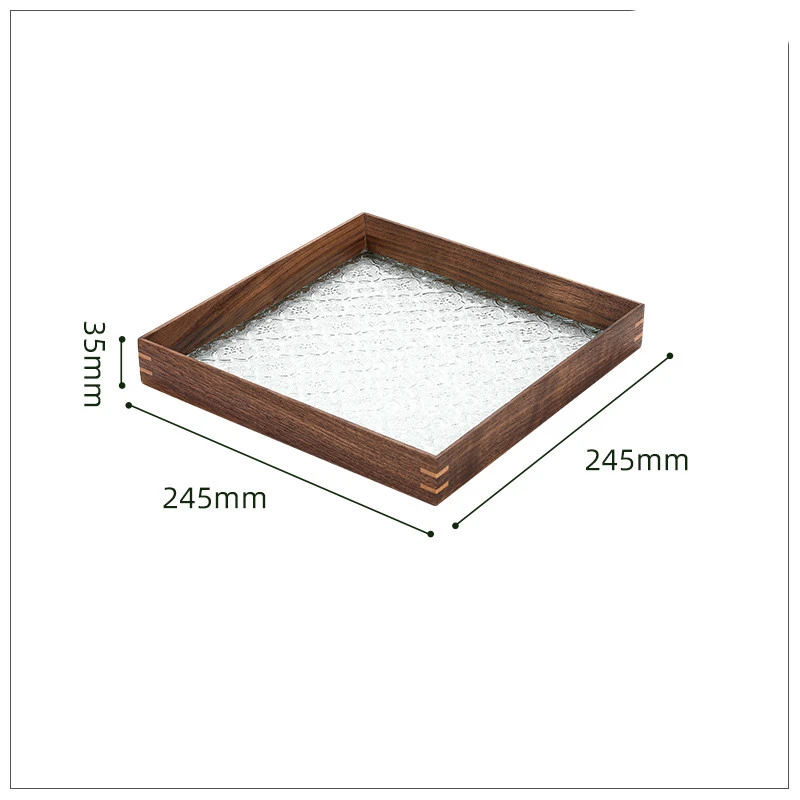 Solid Wood Retro Embossed Begonia Glass Tea Tray Desktop Jewelry Storage Box Creative Home Decoration Fruit Tray