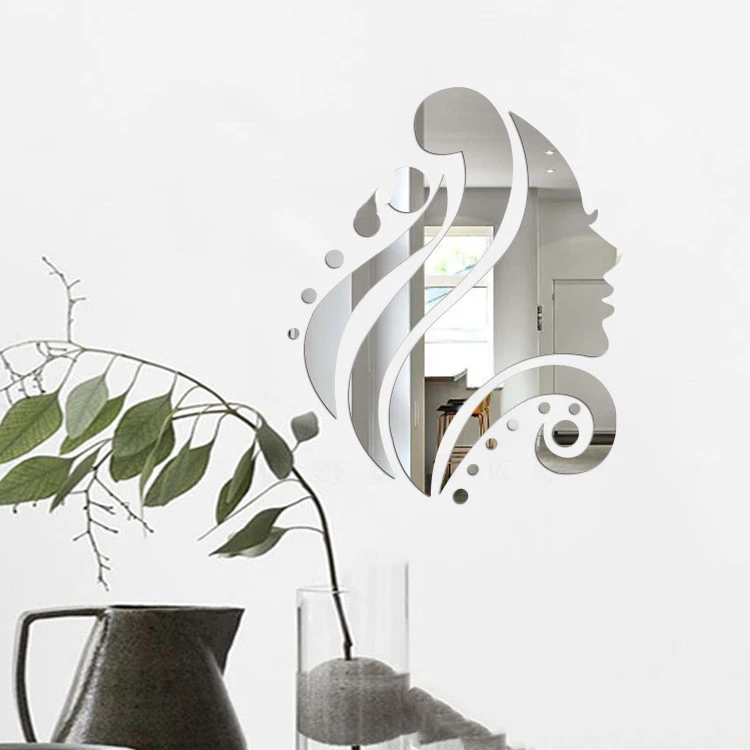 Cartoon Beauty Side Face Mirror Wall Stickers Acrylic 3Ddiy Living Room TV Background
