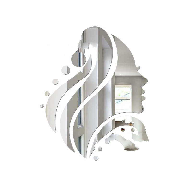 Cartoon Beauty Side Face Mirror Wall Stickers Acrylic 3Ddiy Living Room TV Background