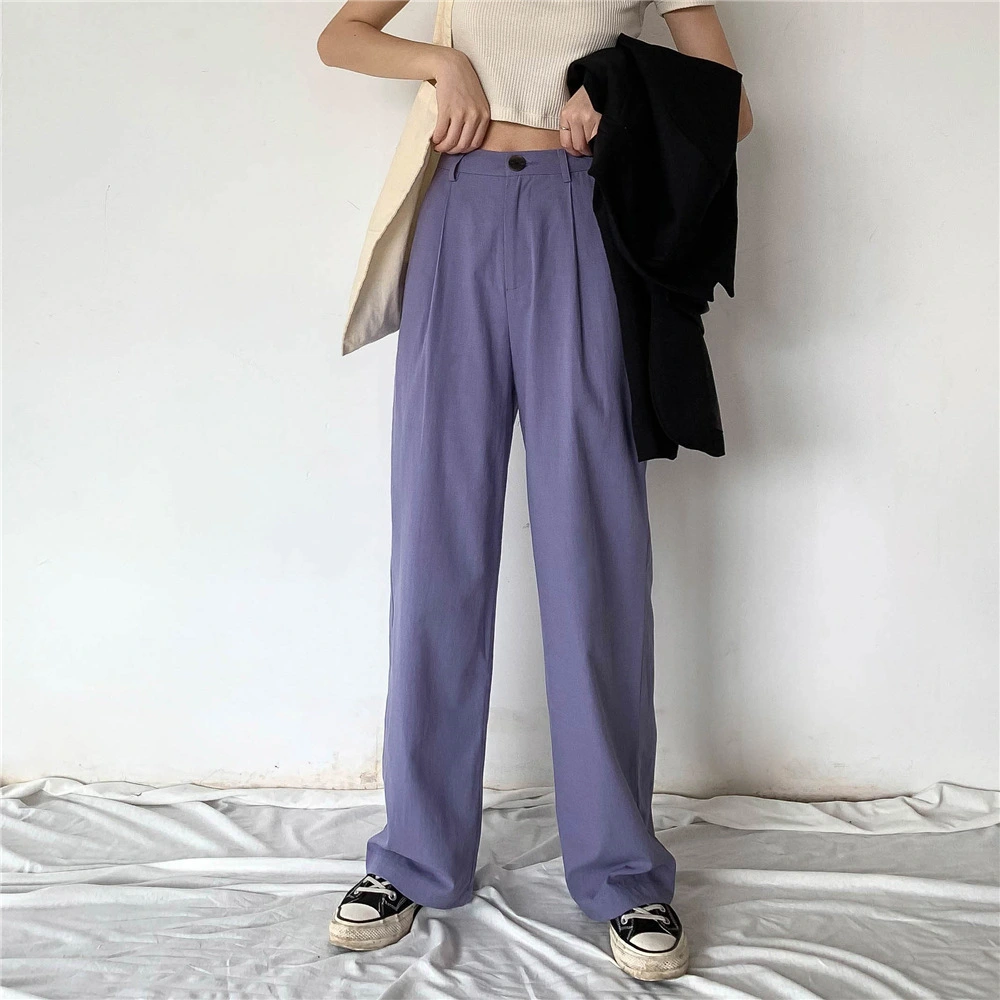 Women's Solid Color Cotton And Linen Loose High Waist Trousers Casual