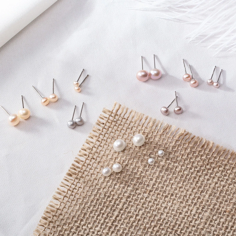 Natural Freshwater Pearl Sterling Silver Stud Earrings