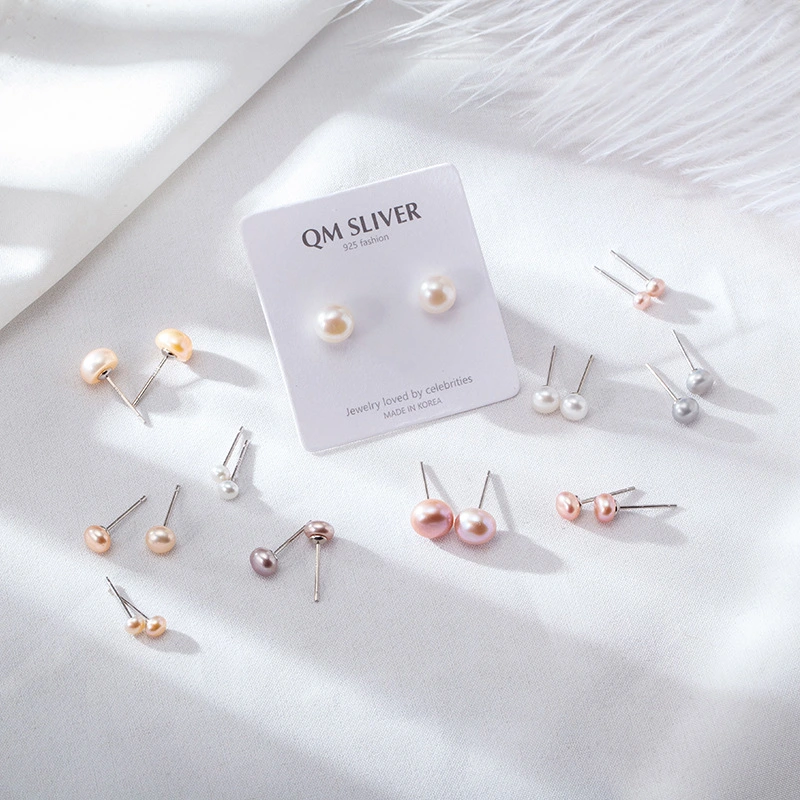 Natural Freshwater Pearl Sterling Silver Stud Earrings