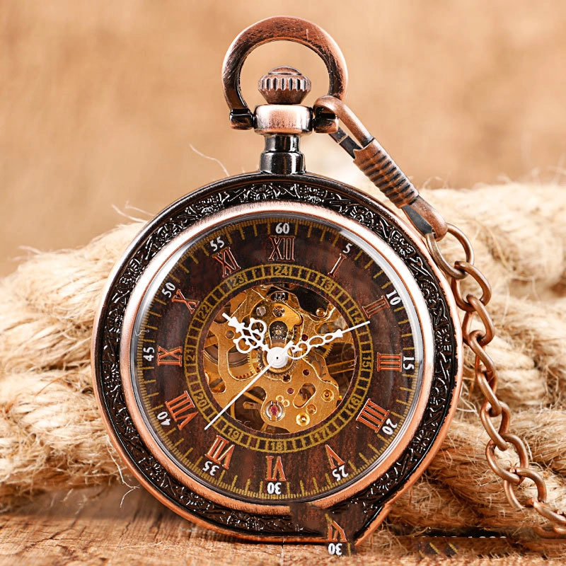 Golden Roman Numerals Manual Mechanical Pocket Watch