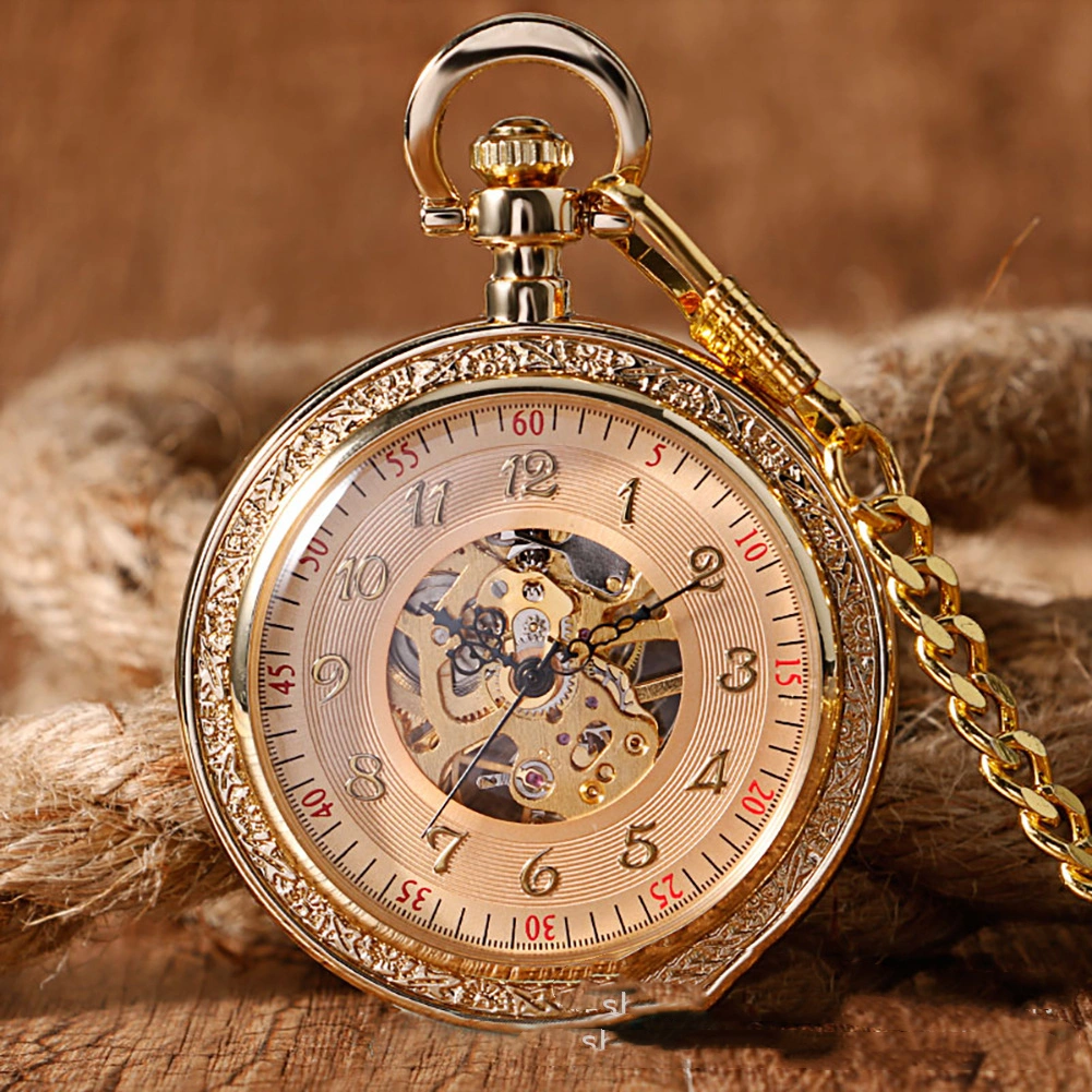 Golden Roman Numerals Manual Mechanical Pocket Watch