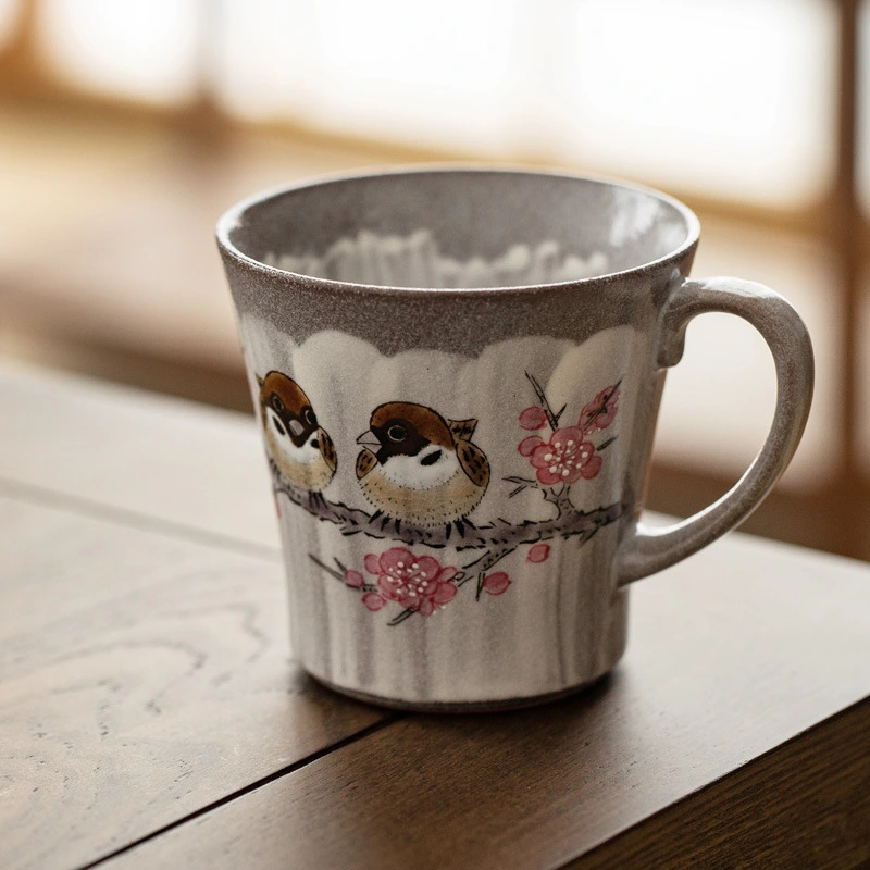 Sakura Bird Ceramic Mug Handmade Japanese Style