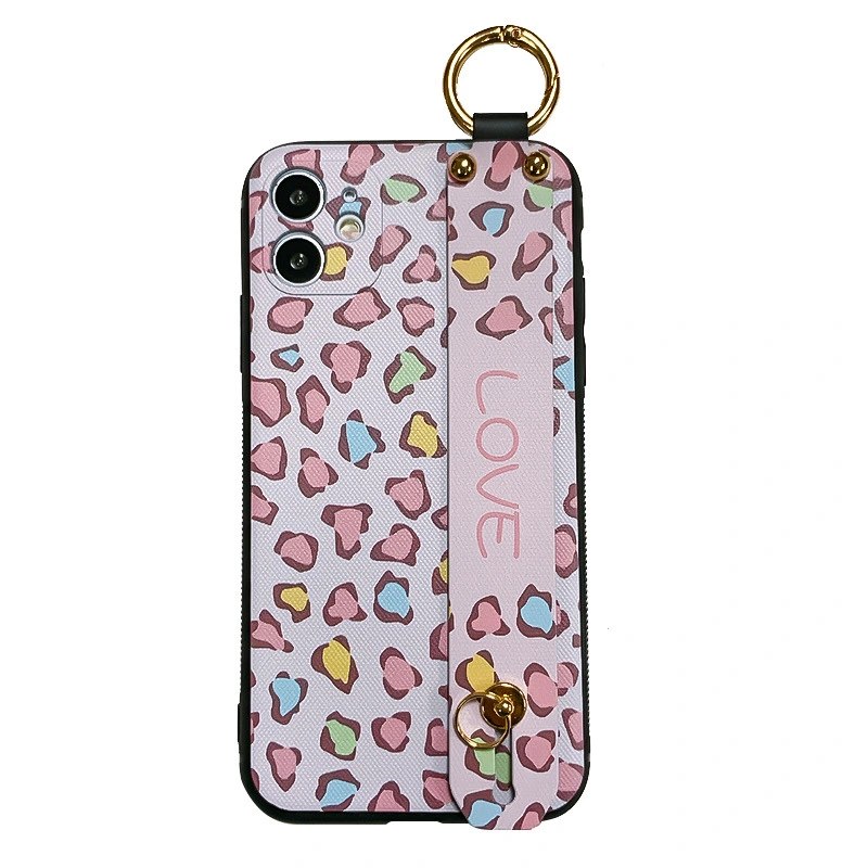 Silicone Phone Case Wristband Holder Pink Leopard Print