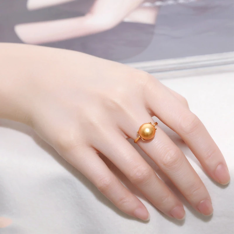 Hope Hainan Ocean Gold Bead Ring 925 Silver