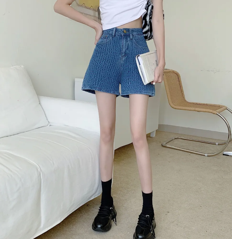 Wide Leg High Waist Woven Denim Shorts