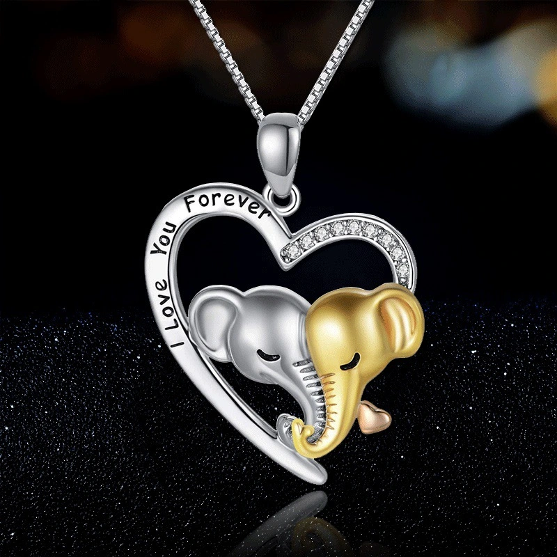 Fashionable European And American Love Heart Shaped Elephant Pendant Clavicle Chain