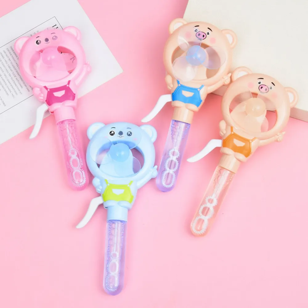 Children Cartoon Pig Outdoor Cute Bubble Hand Pressure Fan Mini