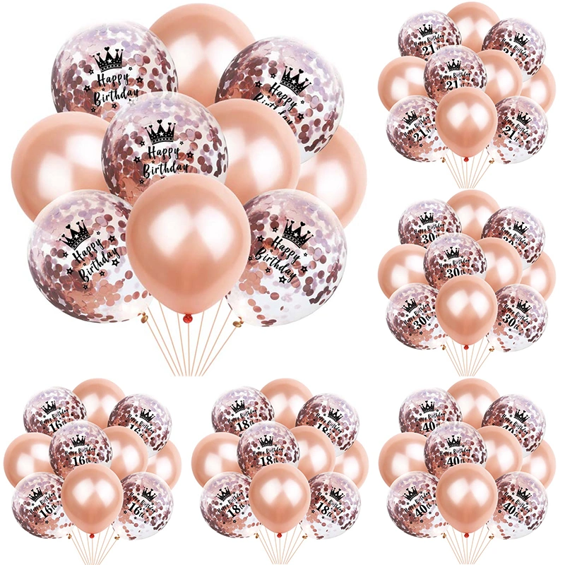 Crown Digital Sequins Rose Gold Latex Balloon Set