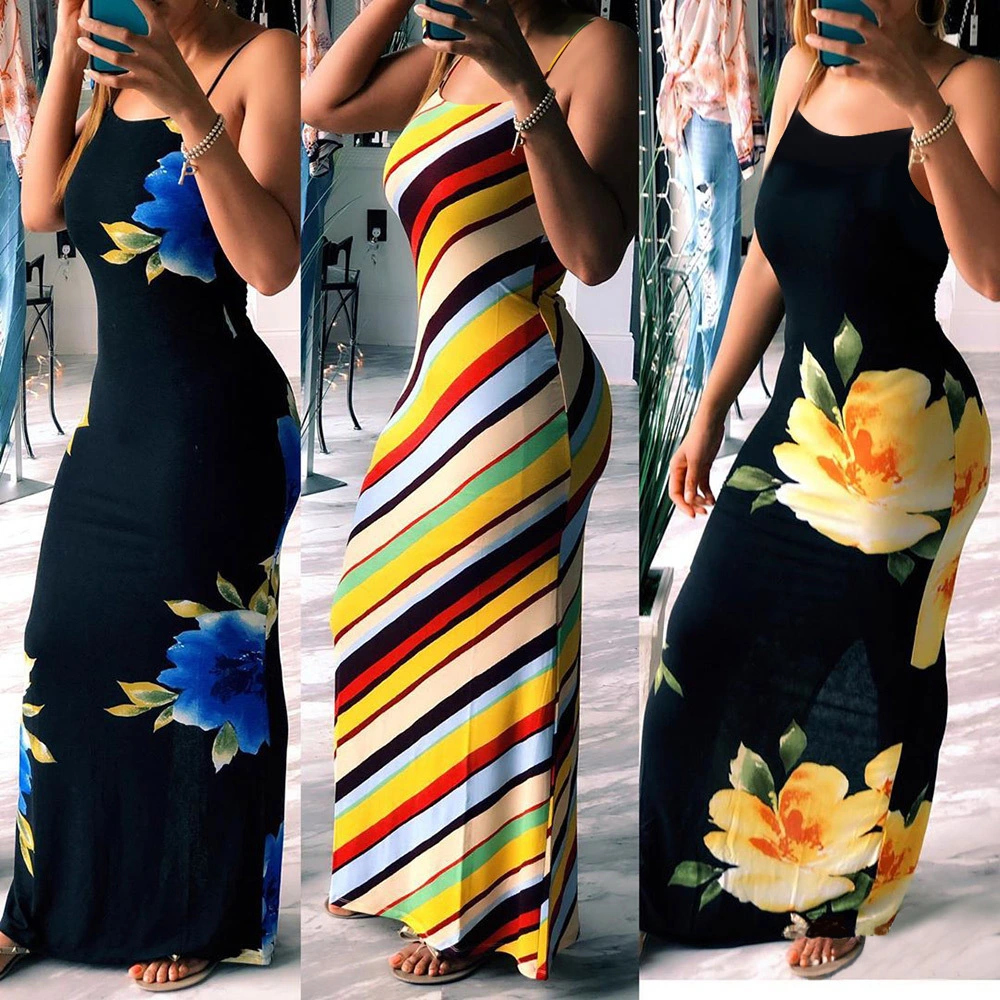 Fashion Women's Printed Slim Sexy Suspender Dress