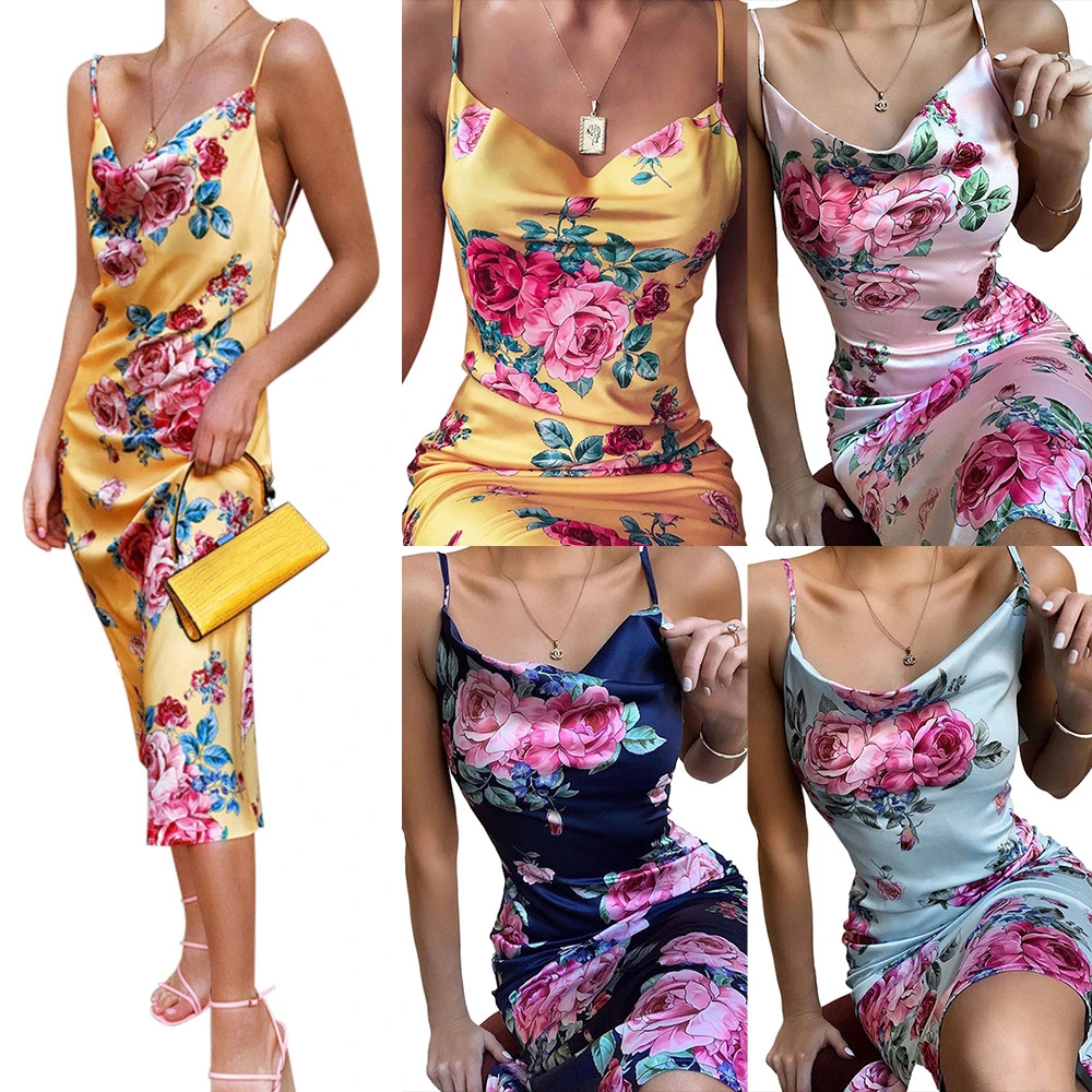 Women's Printed Suspender Beautiful Back Dress