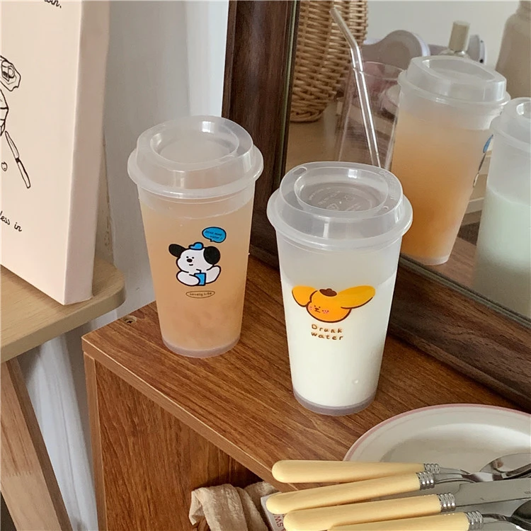 Cute Freckles Dog Coffee Plastic Straw Cup