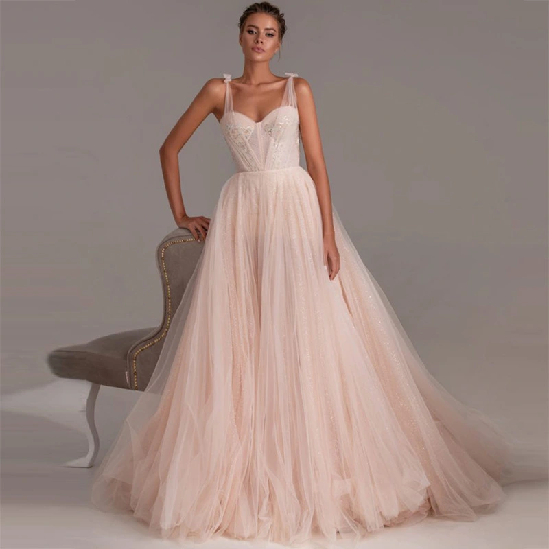 Champagne Colored Wedding Dress With Straps