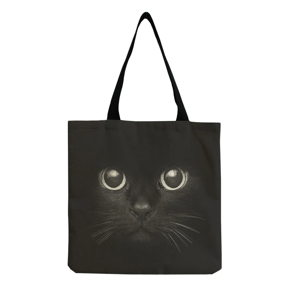 Cartoon Cute Cat Printed Cotton And Linen Shopping Bag