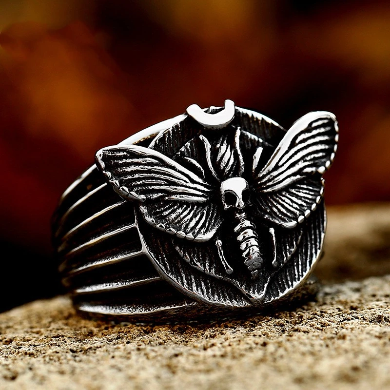 Skeleton Moth Stainless Steel Cast Men's Ring