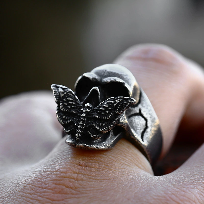 Skeleton Moth Stainless Steel Cast Men's Ring