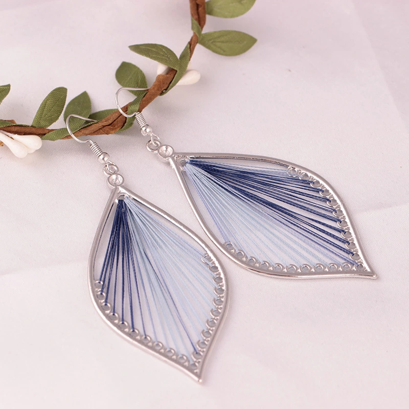 Ethnic Style Fashion Exaggerated Handmade Silk Thread Oval Earrings