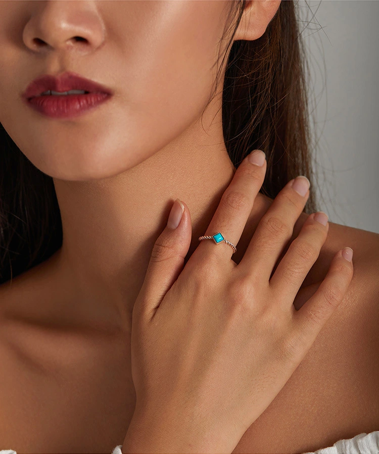 Rhombus S925 Silver Geometric Turquoise Ring