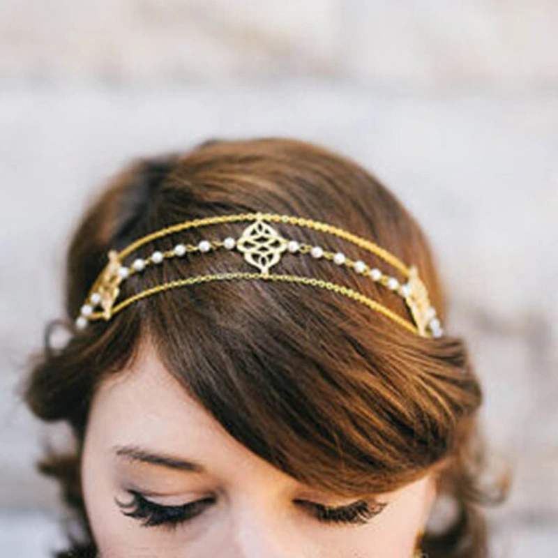 Jewelry European And American Style Popular Beaded Auspicious Pearl Tassel Headband Hair Accessories