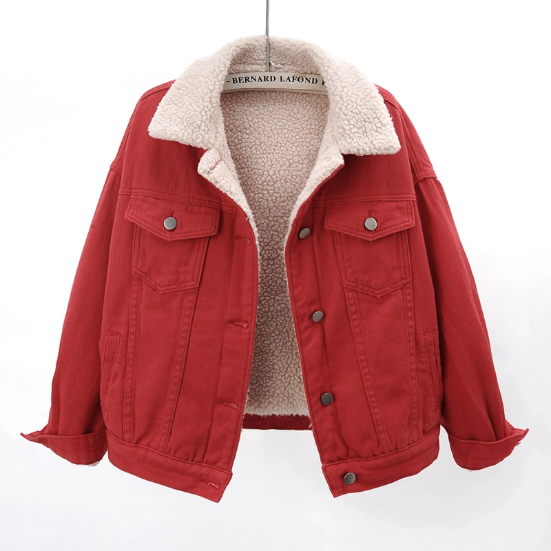 Lamb Wool Thickened Plus Velvet Denim Jacket Women