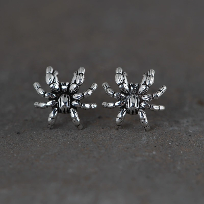 Fashion Men And Women Thai Silver Simple Literary Design Spider Earrings