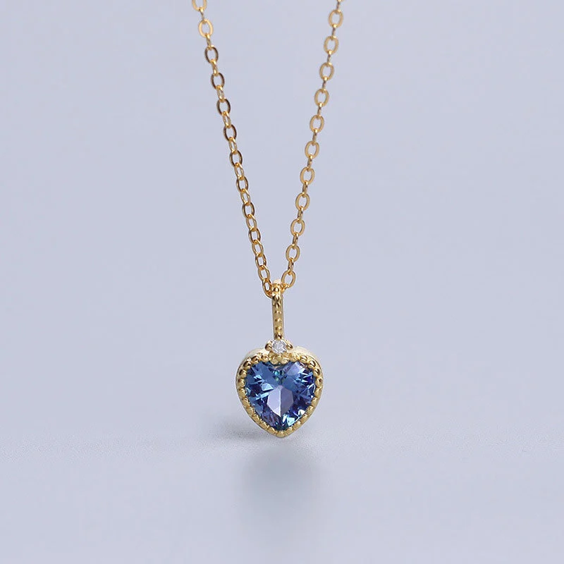 Heart-shaped Aquamarine Zircon Pendant Clavicle Chain