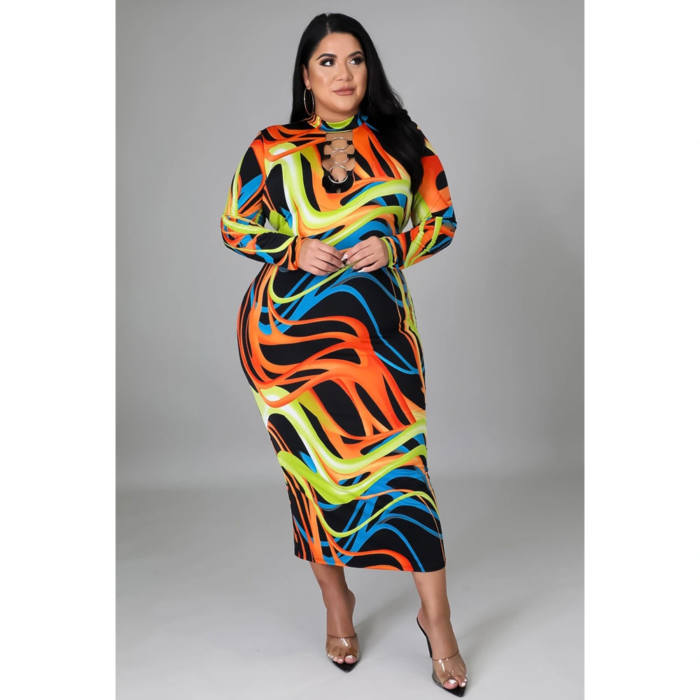 Fashion Tight Sexy Long Sleeve Printed Dress
