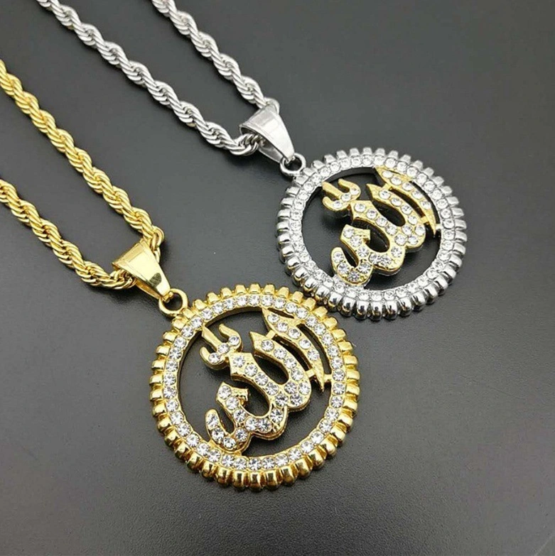 Cross Border Round Pendant Necklace Golden Rhinestone Necklace Sparkling Jewelry