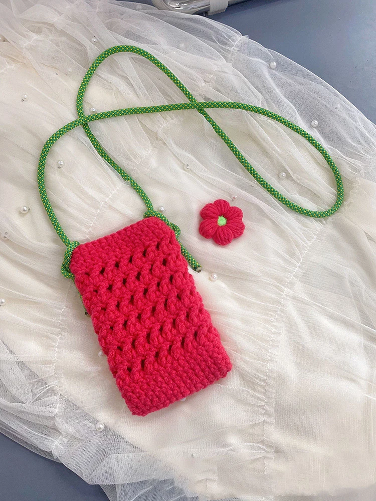 Knitted Woolen Crossbody Mobile Phone Bag Handmade