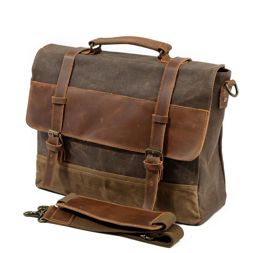 Waterproof oil wax canvas with leather briefcase