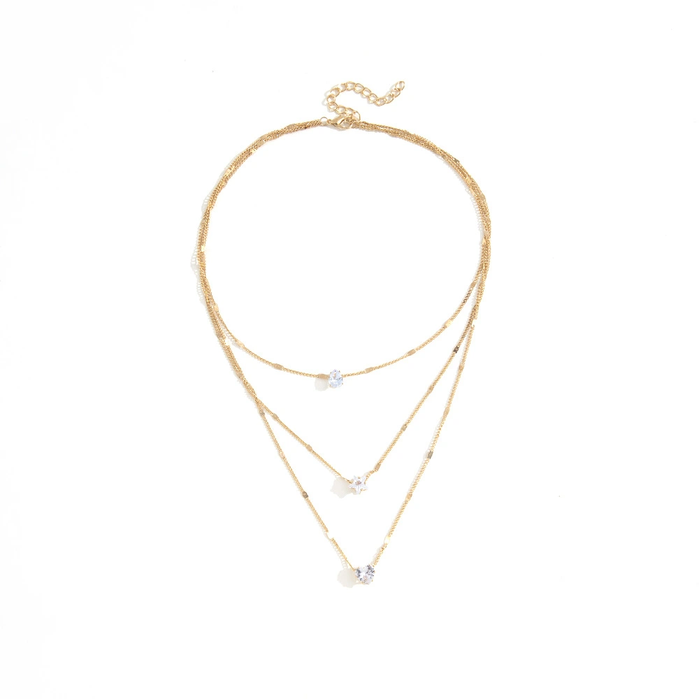 Fashion Simple Multi-layer Five-pointed Star Heart Water Drops Pendant Vintage Necklace Clavicle Chain