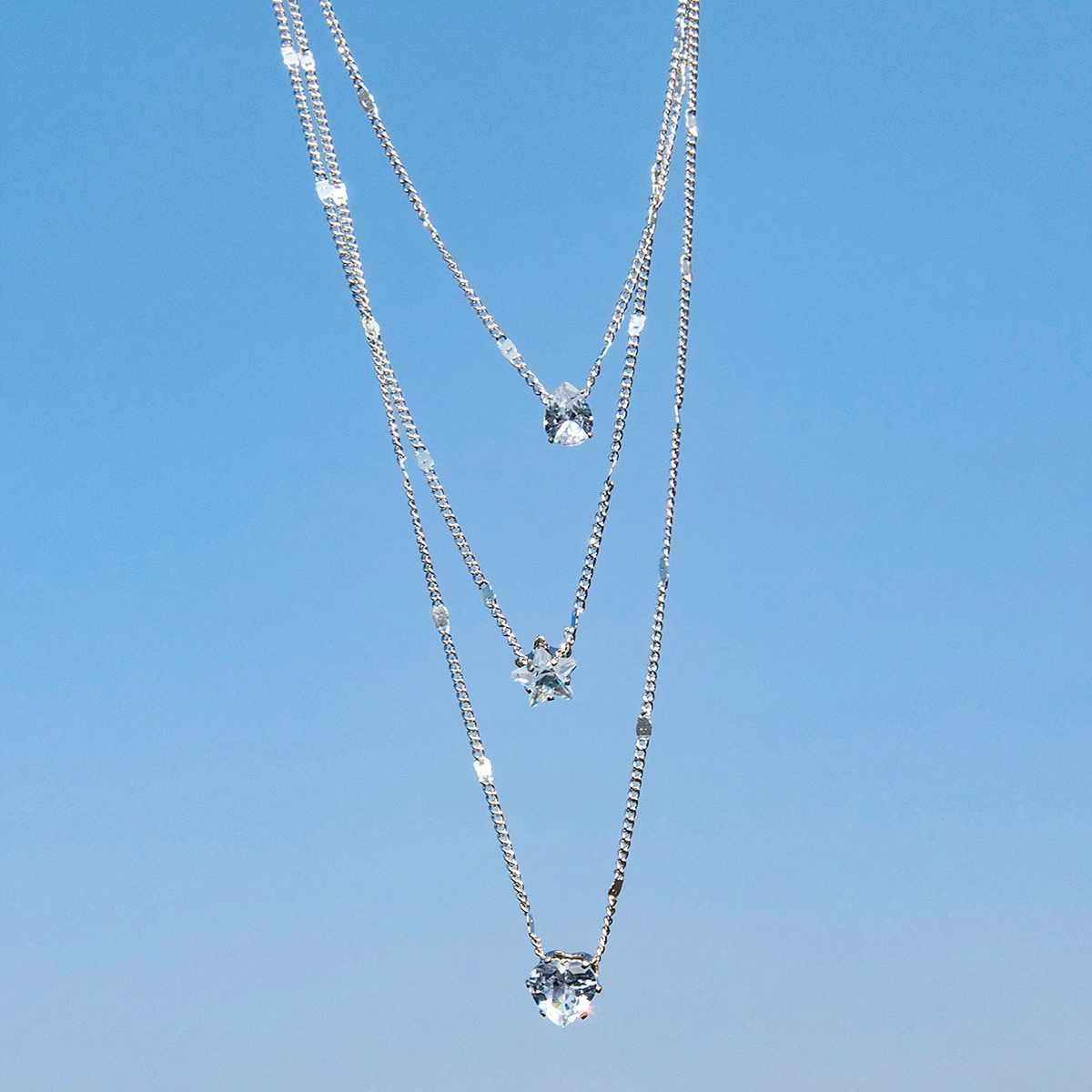 Fashion Simple Multi-layer Five-pointed Star Heart Water Drops Pendant Vintage Necklace Clavicle Chain