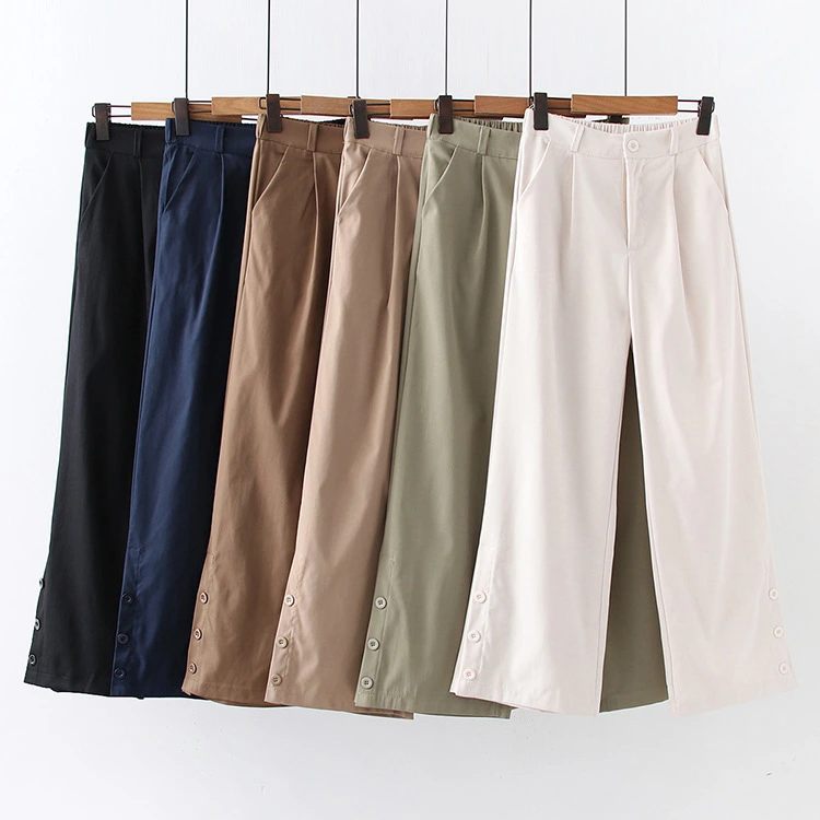 Straight Trousers, Simple Button-type Slit Women's Trousers