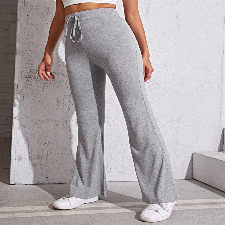 European And American Solid Color Loose Wide Leg High Waist Elastic Band Casual Pants
