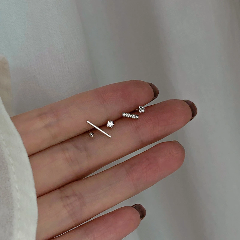 Sterling Silver Geometric Asymmetrical Stud Earrings