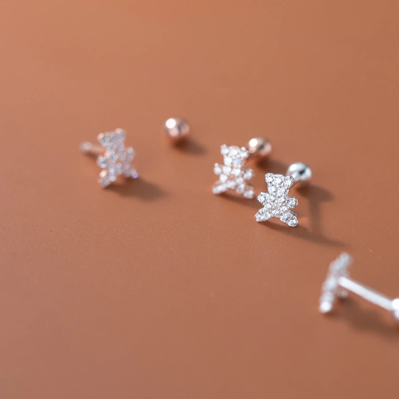 Korean Version Of Simple Full Diamond Bear Light Bead Earrings