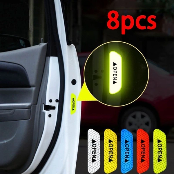 8pcs DIY Car Door Sticker Car with Reflective Warning Tape Open Reflective Stickers Open Notice Outdoor Bicycle Accessories 5 Colors