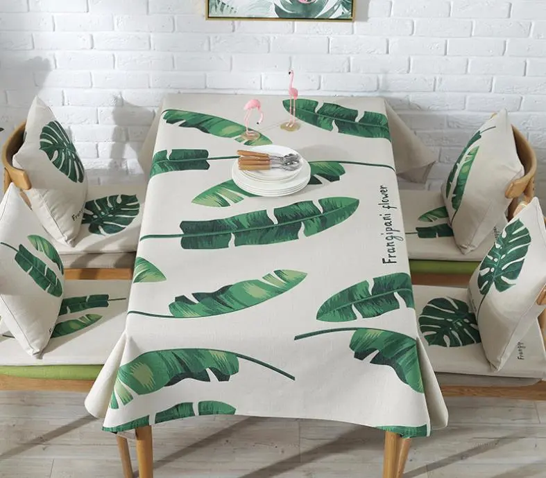 Dining Table Green Planting Tablecloth Cloth Art Cotton And Linen Small Fresh Coffee Table Cover Cloth