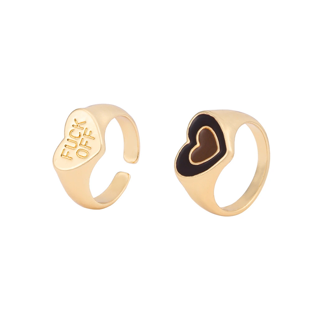 Fashion Retro Letter Drop Nectarine Heart Ring 2 Piece Set